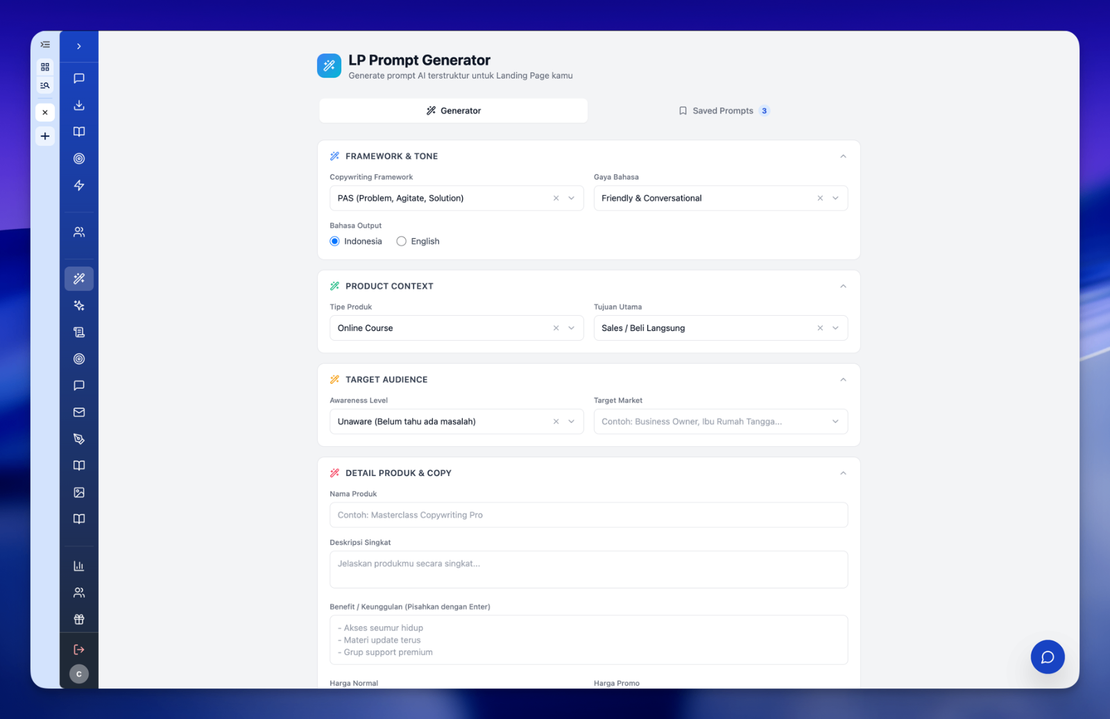 UI Landing Page Prompt Generator