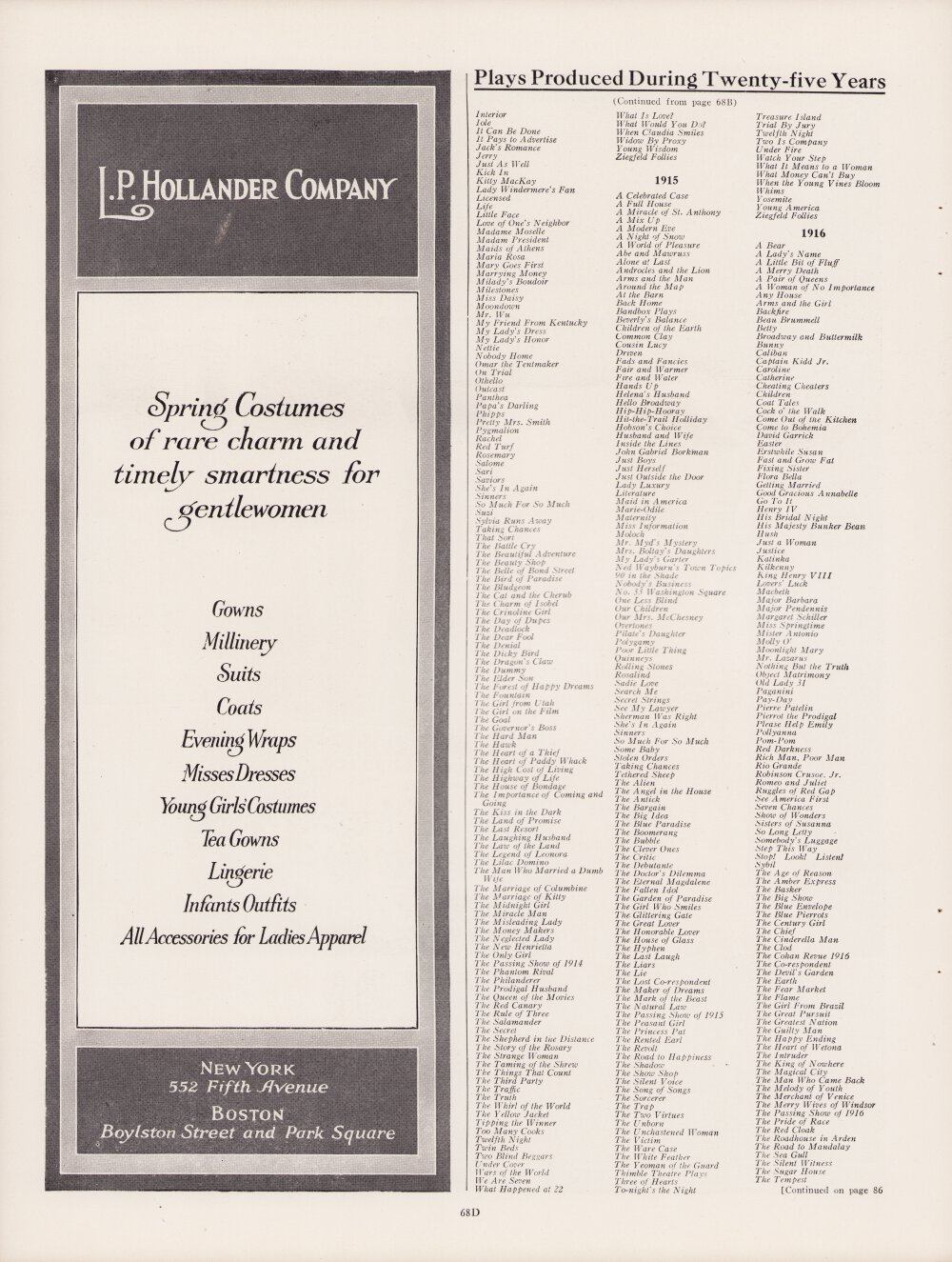 Plays Produced During Twenty-five Years (pt 4), L.P. Hollander Company