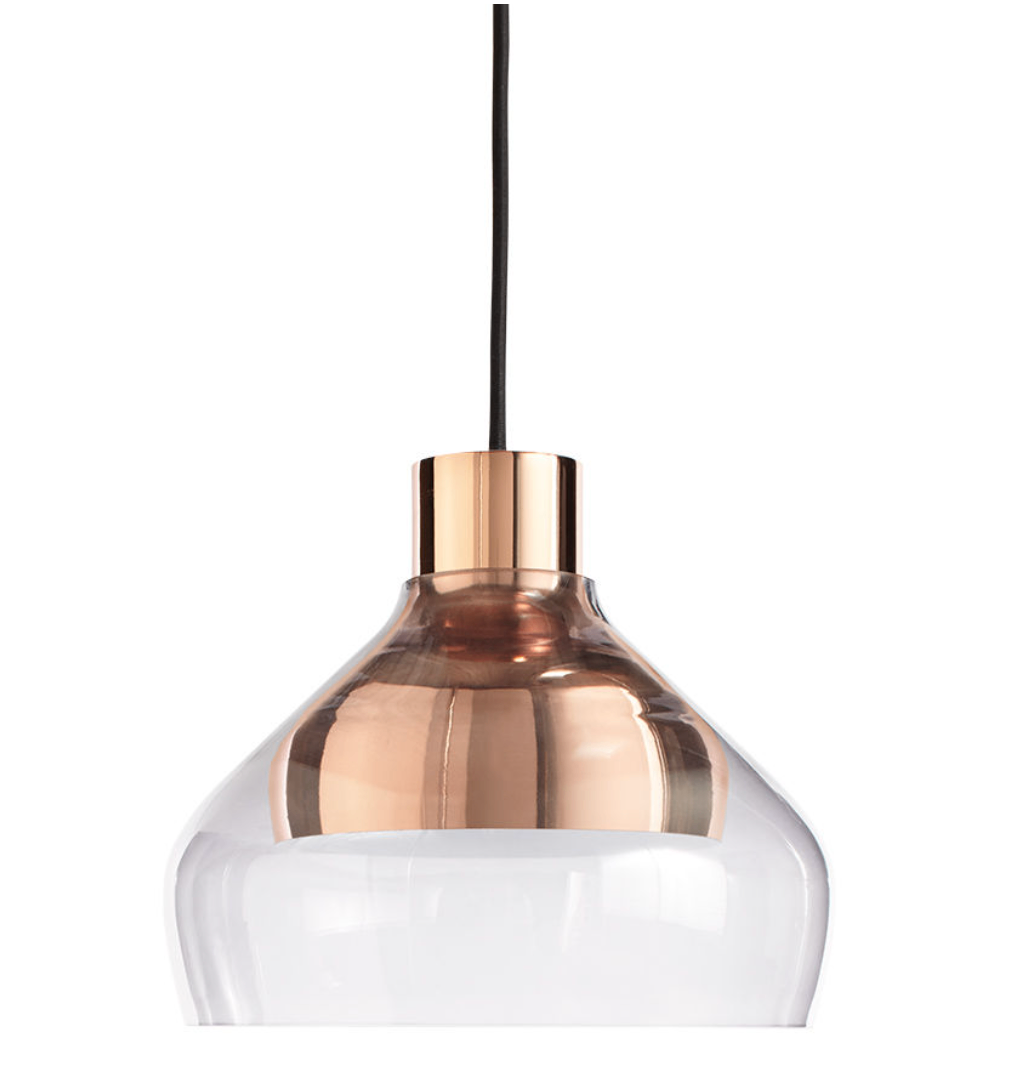Trace 11 in Pendant Light: Grey Glass and Copper