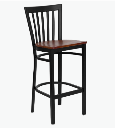 Metal School House Vertical Slat Back Bar Stool, Black